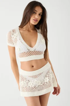 Tops|Matching Sets^Frankies Bikinis Adaline Crochet Cropped Shirt White