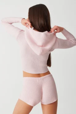 Tops^Frankies Bikinis Aimee Ribbed Cloud Knit Hoodie Rose Quartz