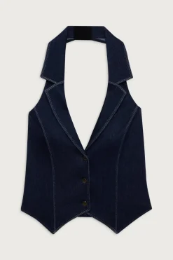 Tops^Frankies Bikinis Charly Denim Halter Top Blue Denim