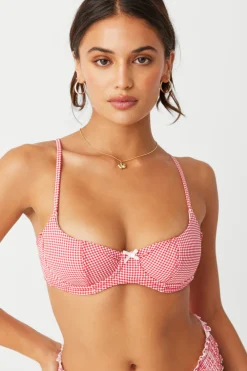 Tops|Bikinis^Frankies Bikinis Cola Underwire Balconette Bikini Top Ladybug Gingham
