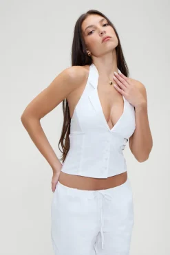 Tops|Matching Sets^Frankies Bikinis Cottage Halter Top White