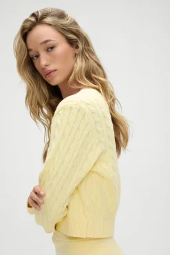 Tops|Cloud Knits^Frankies Bikinis Dudley Cable Knit Cardigan Vanilla Sugar
