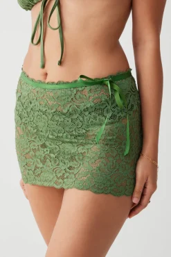 Bottoms^Frankies Bikinis Dylan Lace Mini Skirt Sea Moss
