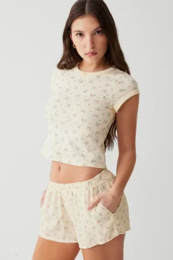 Bottoms^Frankies Bikinis Farmhouse Floral Mini Short Buttercup Bouquet