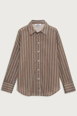 Tops^Frankies Bikinis Griffin Striped Button Up Shirt Ocean Stone