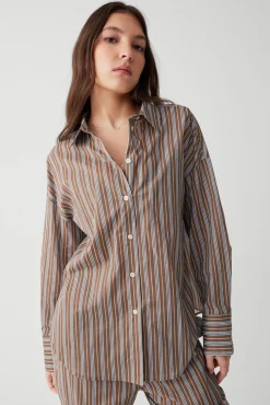 Tops^Frankies Bikinis Griffin Striped Button Up Shirt Ocean Stone