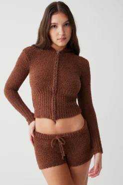 Tops^Frankies Bikinis Harlowe Fuzzy Zip Up Hoodie Chocolate Lily