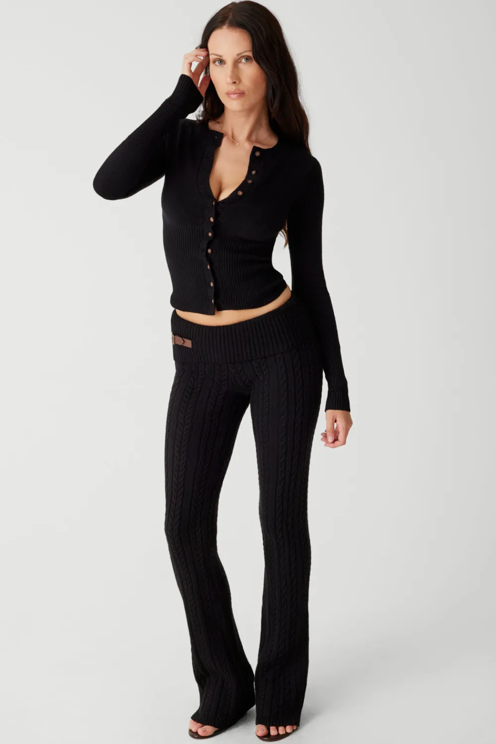 Tops^Frankies Bikinis Lenon Cloud Knit Button Up Cardigan Black