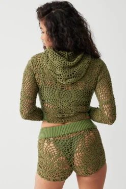 Tops^Frankies Bikinis Lyla Crochet Zip Up Hoodie Sea Moss