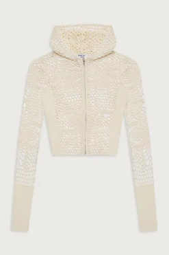 Tops|Matching Sets^Frankies Bikinis Lyla Crochet Zip Up Hoodie White