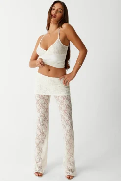 Bottoms^Frankies Bikinis Mason Lace Flare Pant Porcelain