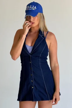 Dresses^Frankies Bikinis Moonlight Denim Halter Dress Blue Denim
