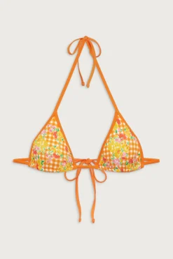 Tops|Bikinis^Frankies Bikinis Nick Floral Triangle Bikini Top Marigold Gingham
