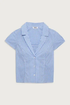 Tops|Matching Sets^Frankies Bikinis Raleigh Cotton Button Up Shirt Cloud Gingham