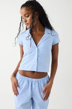 Tops|Matching Sets^Frankies Bikinis Raleigh Cotton Button Up Shirt Cloud Gingham