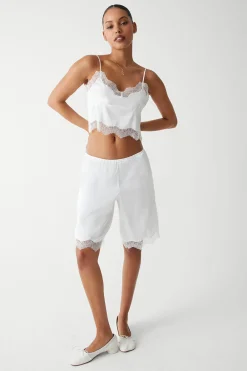 Bottoms^Frankies Bikinis Snuggle Satin Capri Short White