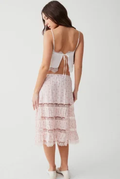 Bottoms^Frankies Bikinis Solstice Floral Midi Skirt Baby Bouquet Pink