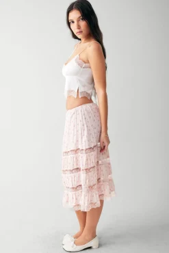Bottoms^Frankies Bikinis Solstice Floral Midi Skirt Baby Bouquet Pink