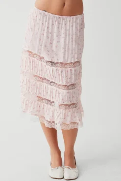 Bottoms^Frankies Bikinis Solstice Floral Midi Skirt Baby Bouquet Pink