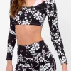 Active^Frankies Bikinis Speedy Long Sleeve Floral Crop Top Plush Plumeria