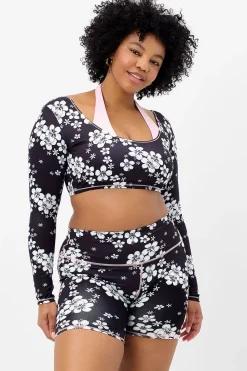 Active^Frankies Bikinis Speedy Long Sleeve Floral Crop Top Plush Plumeria