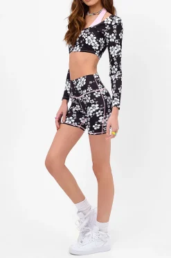 Active^Frankies Bikinis Speedy Long Sleeve Floral Crop Top Plush Plumeria