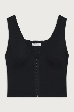 Tops^Frankies Bikinis Tea Eyelet Ruffle Tank Black