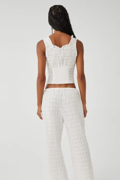Tops^Frankies Bikinis Tea Eyelet Ruffle Tank White