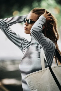 Tops|Cloud Knits^Frankies Bikinis Tucker Knit Sweater Montauk Stripe