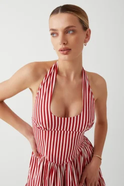 Dresses^Frankies Bikinis Tulsa Halter Midi Dress Scarlet Stripe