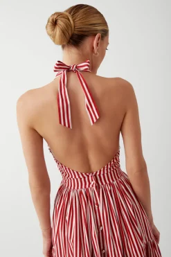 Dresses^Frankies Bikinis Tulsa Halter Midi Dress Scarlet Stripe