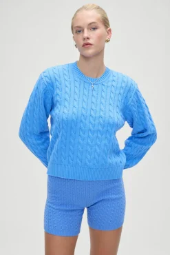 Tops|Cloud Knits^Frankies Bikinis Varsity Cable Knit Sweater Blue Moon