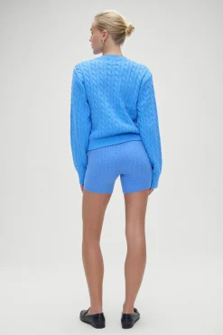 Tops|Cloud Knits^Frankies Bikinis Varsity Cable Knit Sweater Blue Moon