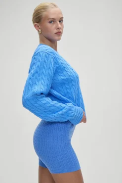 Tops|Cloud Knits^Frankies Bikinis Varsity Cable Knit Sweater Blue Moon