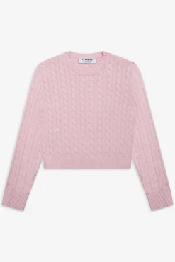 Tops|Cloud Knits^Frankies Bikinis Varsity Cable Knit Sweater Cozy Pink