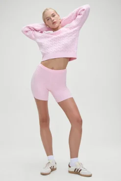 Tops|Cloud Knits^Frankies Bikinis Varsity Cable Knit Sweater Cozy Pink