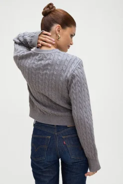Tops|Cloud Knits^Frankies Bikinis Varsity Cable Knit Sweater Rain Cloud