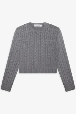 Tops|Cloud Knits^Frankies Bikinis Varsity Cable Knit Sweater Rain Cloud