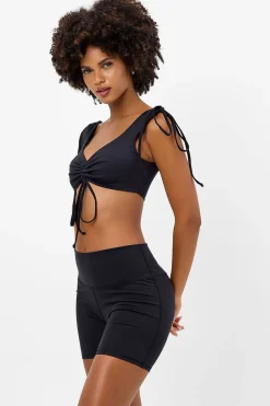 Active^Frankies Bikinis Windy Ruched Crop Top Black