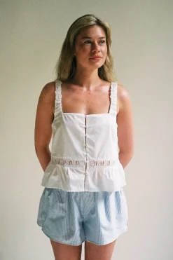 Tops|Matching Sets^Frankies Bikinis X DJERF AVENUE Airy Poplin Buttoned Top White